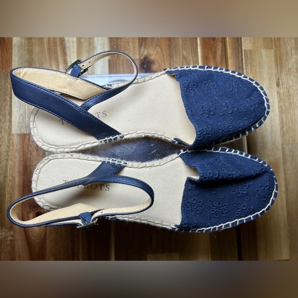 Talbots Izzy D'Orsay Flat Espadrille Slingback Ankle Strap Navy Blue Sandals 6.5 - Picture 6 of 9